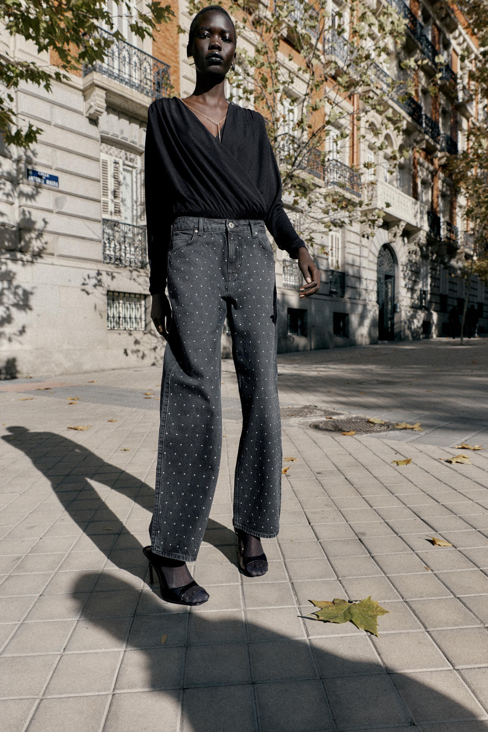 Z1975 HIGH WAIST LOOSE STRAIGHT JEANS WITH SPARKLE